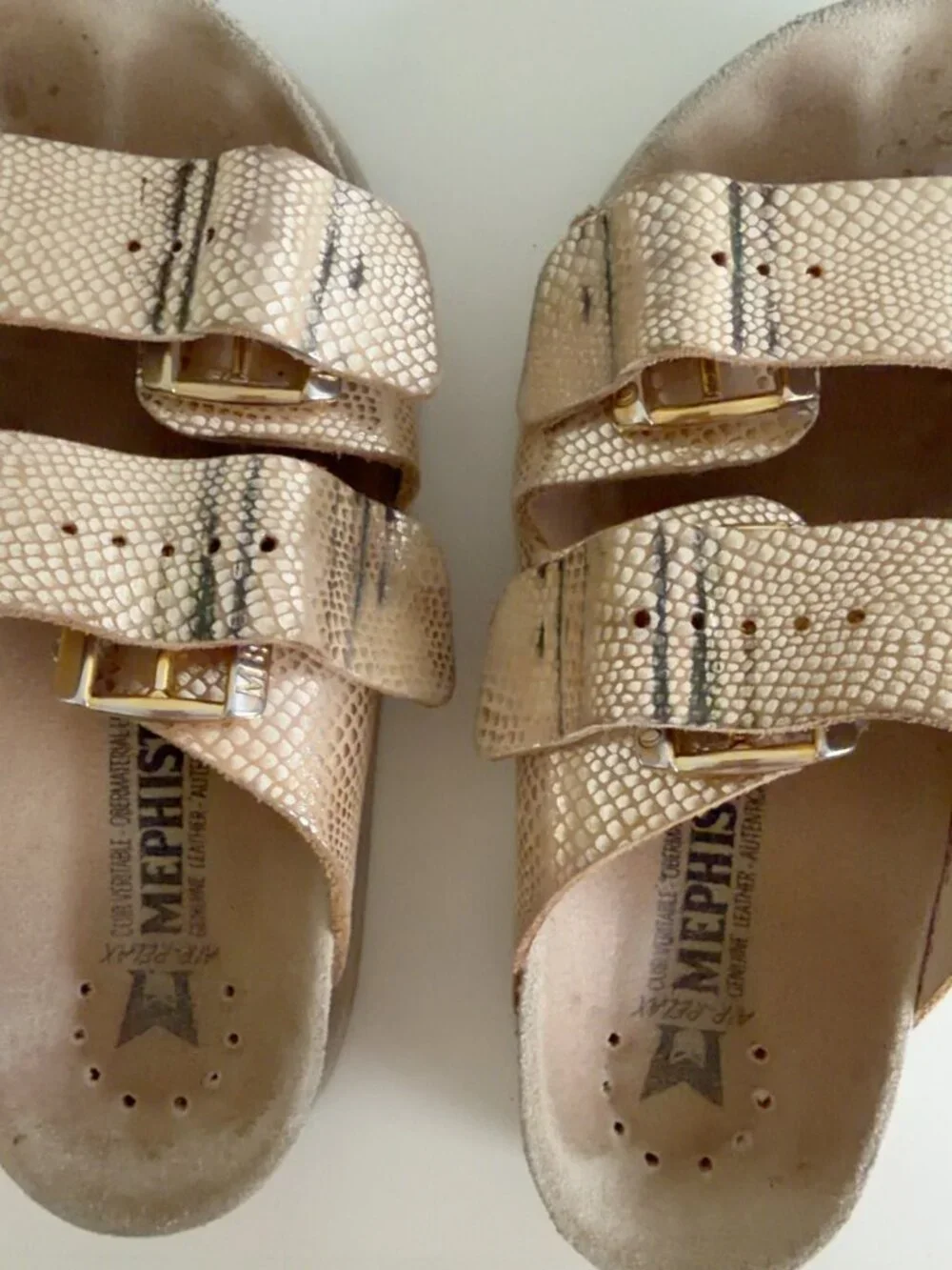 Mephisto Air Relax Metallic Gold Leather Slide Sandals Size 35